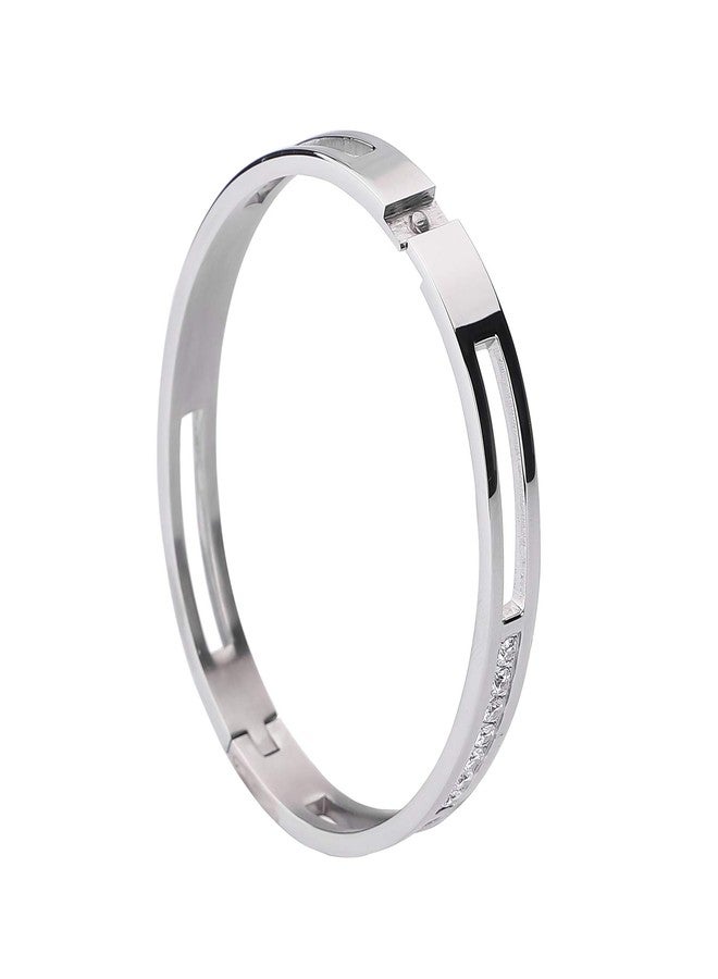 MILAKOO 8mm Silver Color Bangle Hollow Stainless Steel with Rhinestone Bracelets 6.7 Inches - Image 4