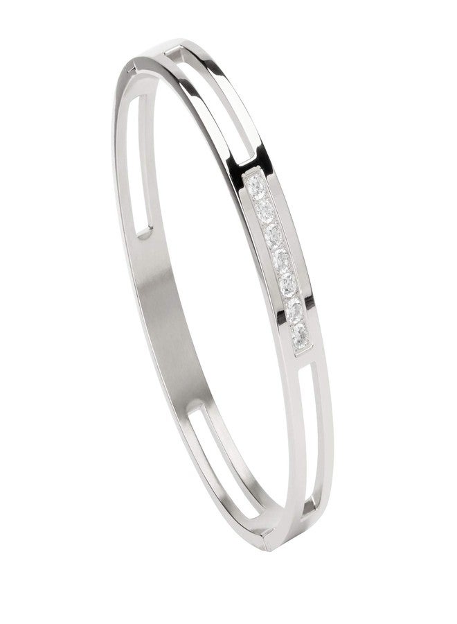 MILAKOO 8mm Silver Color Bangle Hollow Stainless Steel with Rhinestone Bracelets 6.7 Inches - Image 1