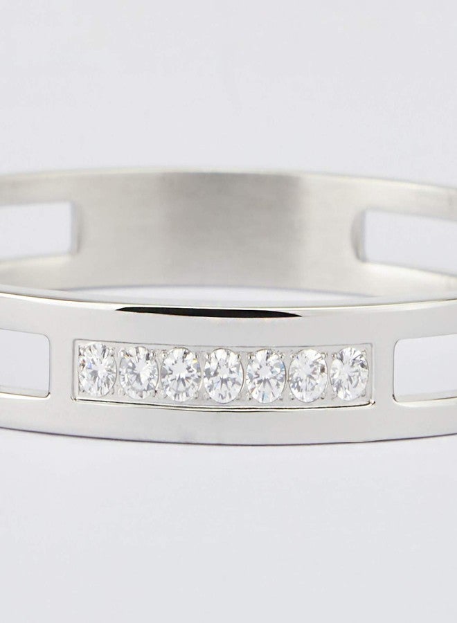 MILAKOO 8mm Silver Color Bangle Hollow Stainless Steel with Rhinestone Bracelets 6.7 Inches - Image 2