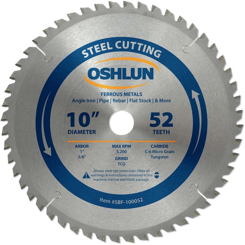 Oshlun SBF100052 10Inch 52 Tooth TCG Saw Blade with 1Inch Arbor 58Inch Bushing for Mild Steel and Ferrous Metals