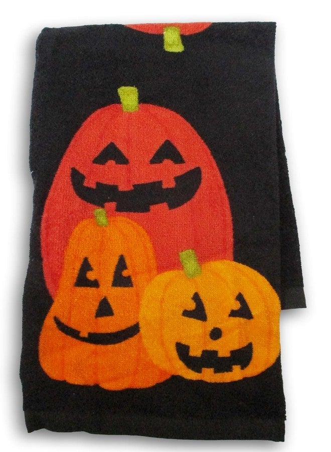 Sewology Halloween Themed 100% Cotton Kitchen Towel for Kitchen Use and Spooky Decor (3 Jack o'Lanterns on Black)