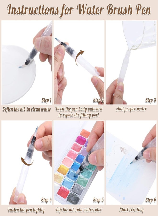 Prudiut Mini Metallic Watercolor Paint Set, 24 Colors Glitter Watercolor Paint with Watercolor Paper, Brushes, Ideal for Adults Kids Beginners Artists - Image 5