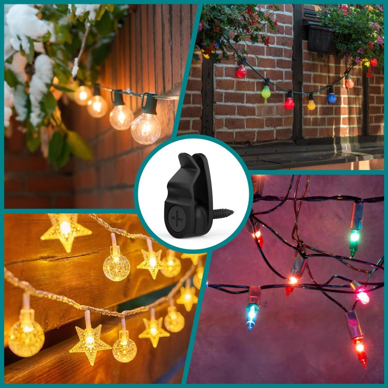 Lewufe Outdoor String Lights Clips, Weatherproof Cable Hanger Hooks for Hanging Fairy Lights, Holiday Decor - Black, 50 Pack - Image 4