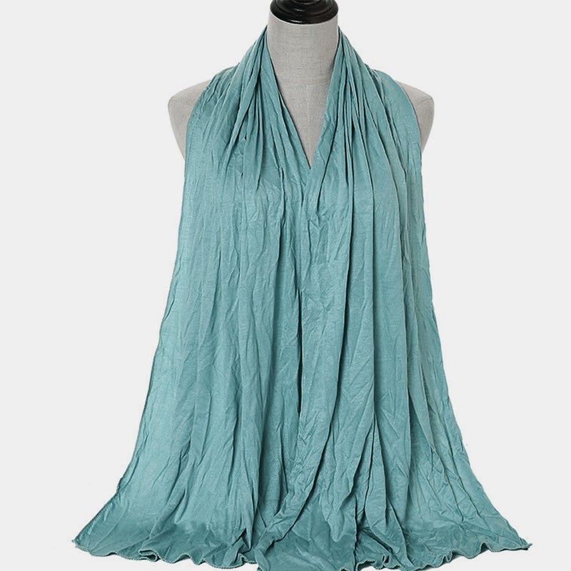 Cross-border solid color rayon sweat cloth ethnic women scarf mercerized cotton jersey headscarf long scarf wholesale 24# bean green 