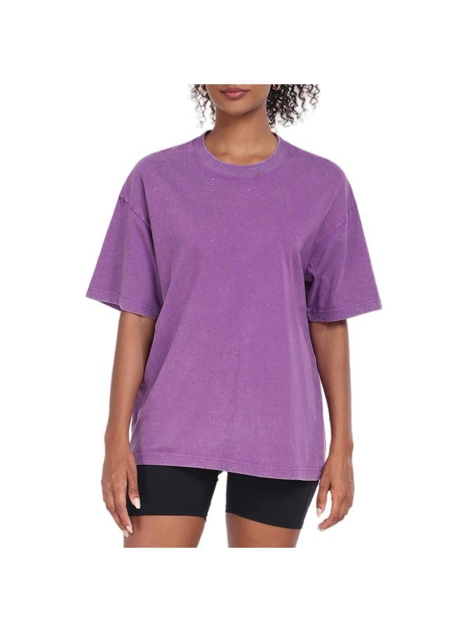 SnowElve Womens Washed Vintage Oversized T-Shirt Casual Baggy Streetwear Boyfriend Tee Workout Short Sleeve Cotton Tops(W-Purple,s) - Image 1