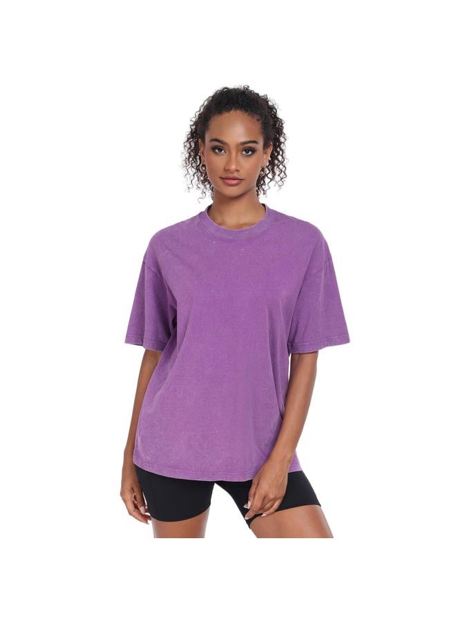 SnowElve Womens Washed Vintage Oversized T-Shirt Casual Baggy Streetwear Boyfriend Tee Workout Short Sleeve Cotton Tops(W-Purple,s) - Image 2