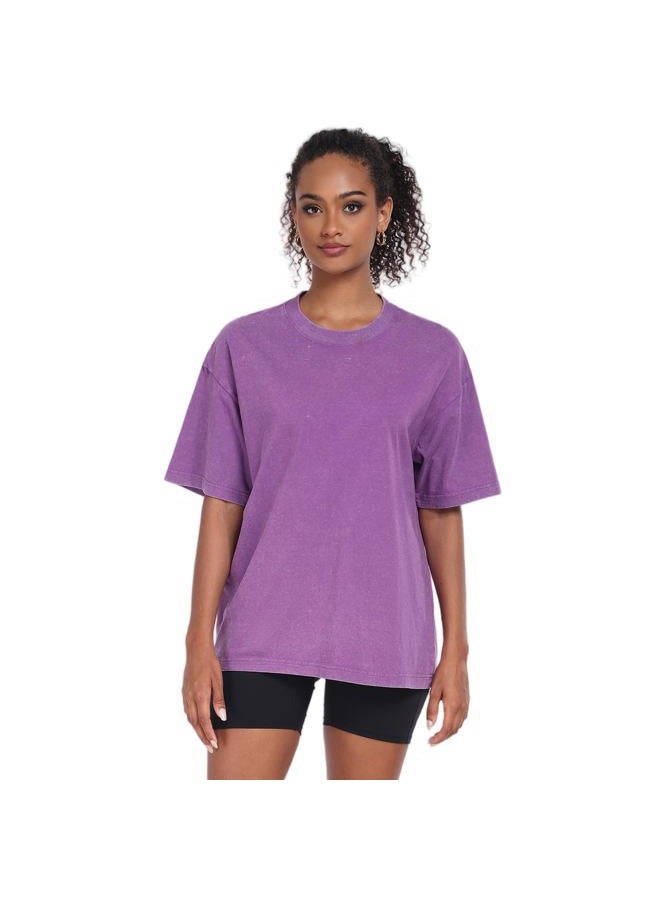 SnowElve Womens Washed Vintage Oversized T-Shirt Casual Baggy Streetwear Boyfriend Tee Workout Short Sleeve Cotton Tops(W-Purple,s) - Image 4
