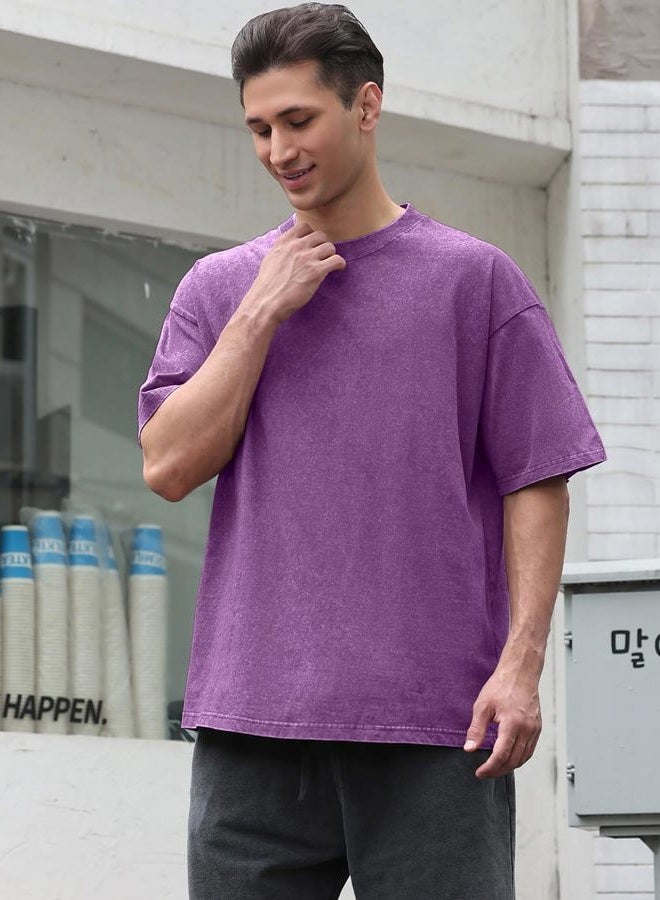 SnowElve Womens Washed Vintage Oversized T-Shirt Casual Baggy Streetwear Boyfriend Tee Workout Short Sleeve Cotton Tops(W-Purple,s) - Image 3