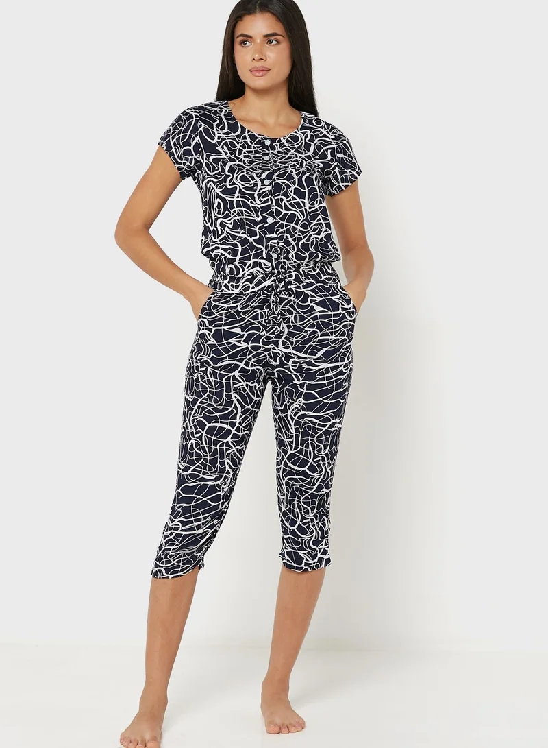 Sweet Dreams Printed Button Detail Nightdress