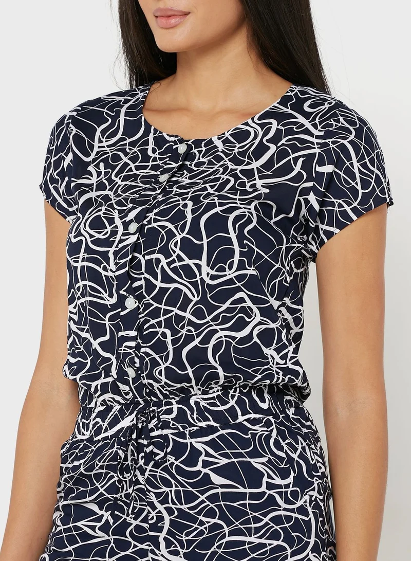 Sweet Dreams Printed Button Detail Nightdress