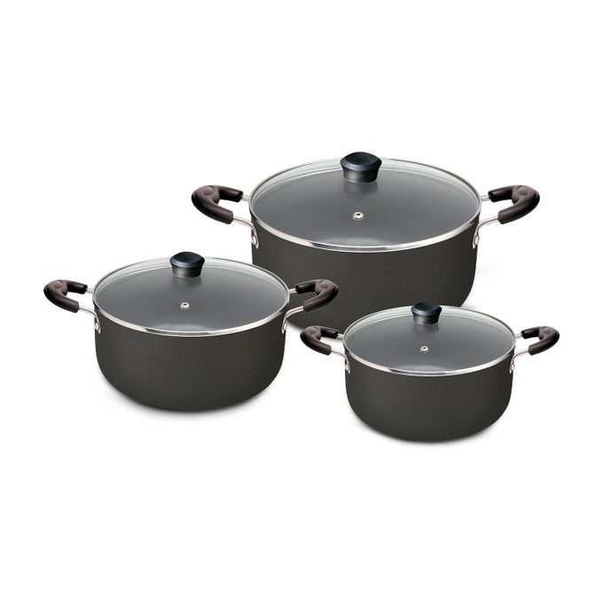SAKHI 6 PIECES GIFT SET WITH 3 CASSEROLES SET WITH 3 GLASS LID| INDUCTION COOKWARE SET| 5-LAYER PFOA FREE COATING| NON STICK COOKWARE SET | BLACK