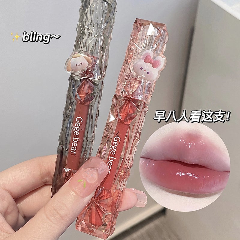 Gege Bear Gogo Bear Lens Diamond Mirror Lip Glaze Water Light Moisturizing Non-Stick Cup Plain Face White Lipstick - Image 2