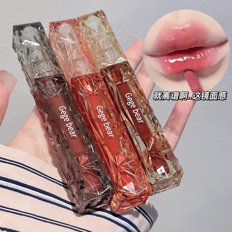 Gege Bear Gogo Bear Lens Diamond Mirror Lip Glaze Water Light Moisturizing Non-Stick Cup Plain Face White Lipstick - Image 5