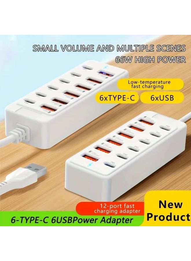 White 12 In 1 USB Fast Charging Station 6 Type C PD 66W 6 USB A 30 50W Compact Power Strip With Overload Protection - Image 1