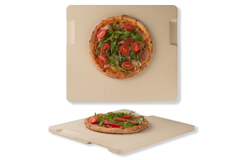 ROCKSHEAT Large Pizza Stone, 16"x14" Rectangular Pizza Stone for Oven Grill BBQ, Baking Stone for Pizza Bread, Unique Built-in 4 Handles Cooking Stone - Image 1