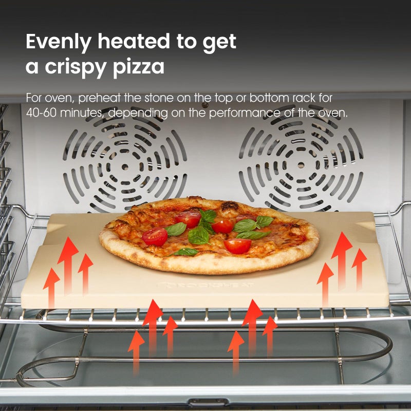 ROCKSHEAT Large Pizza Stone, 16"x14" Rectangular Pizza Stone for Oven Grill BBQ, Baking Stone for Pizza Bread, Unique Built-in 4 Handles Cooking Stone - Image 5