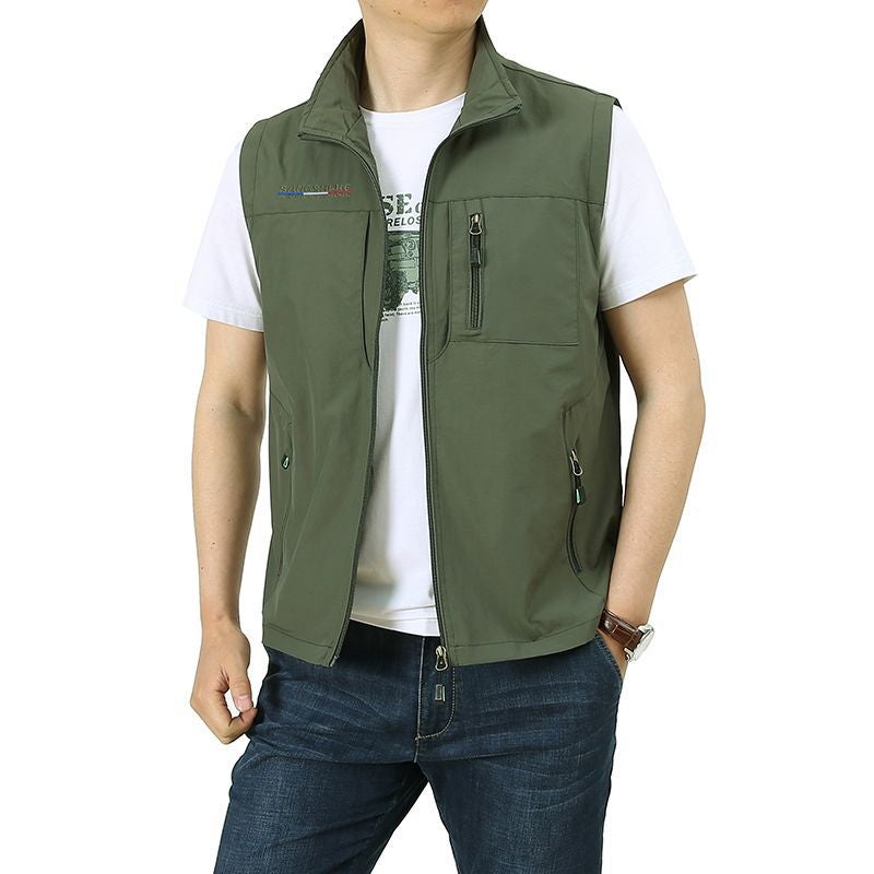New multi-pocket volunteer volunteer vest printing word outdoor leisure activities work clothes logo printing Army green
