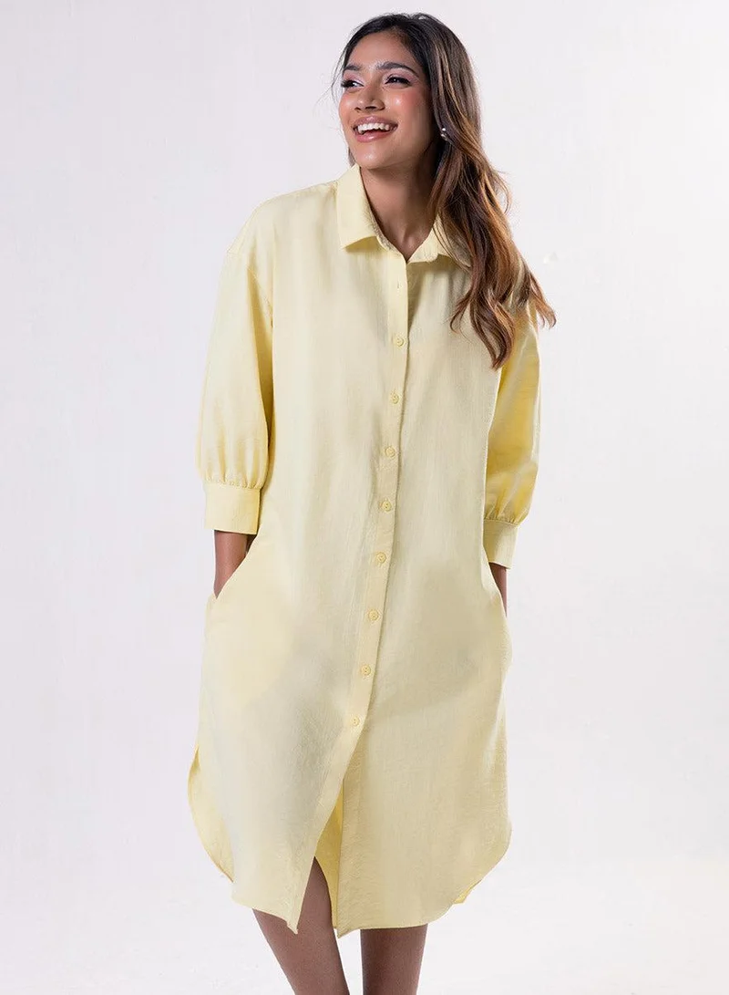 Puffed Sleeve Shirt Top-Yellow