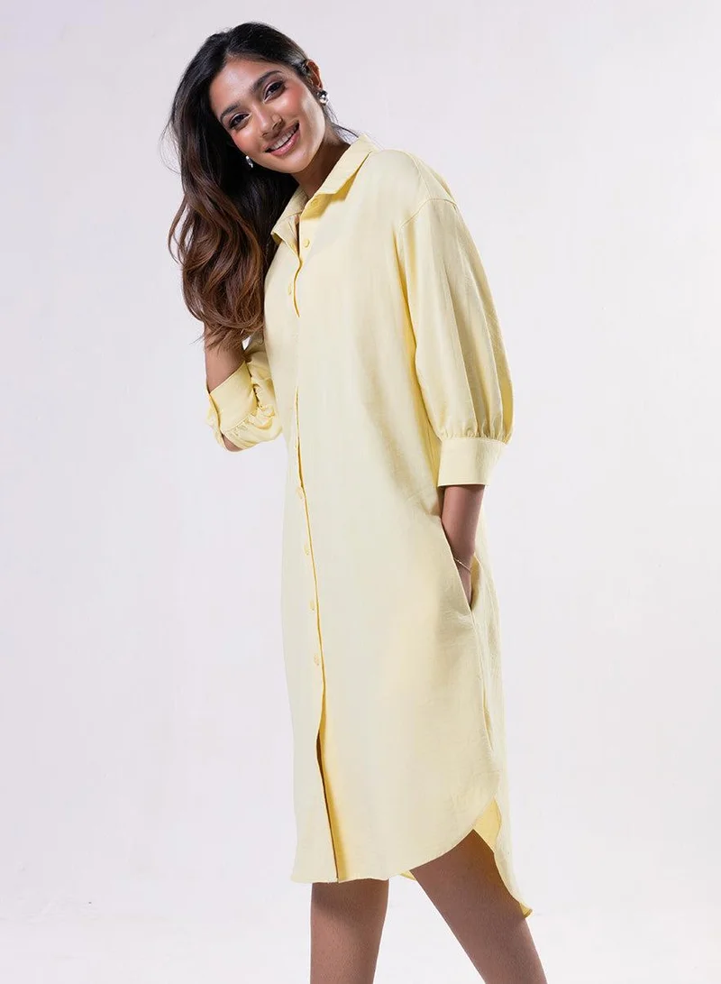 Zigzag Puffed Sleeve Shirt Top-Yellow