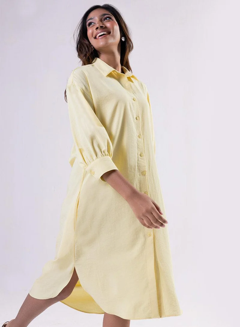 Zigzag  Puffed Sleeve Shirt Top-Yellow for Women | Best Price UAE