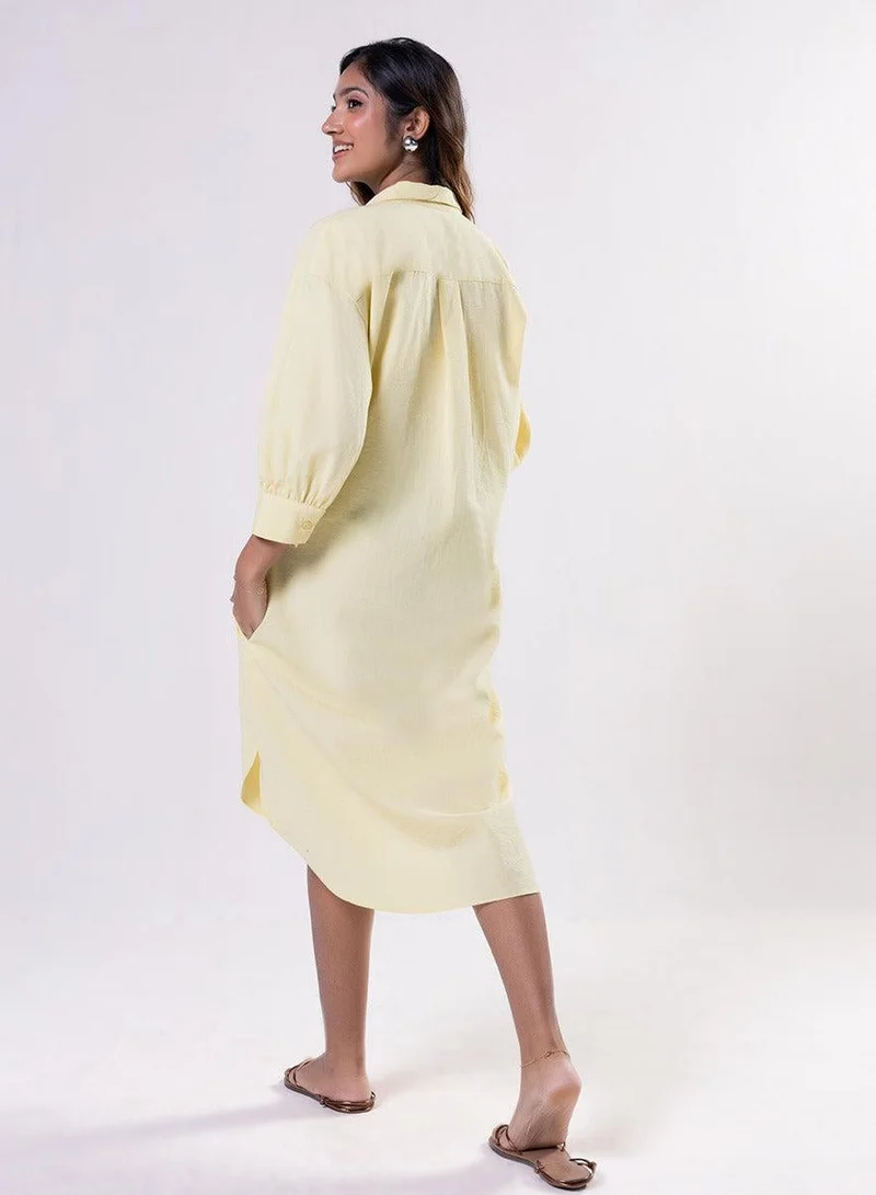 Zigzag  Puffed Sleeve Shirt Top-Yellow for Women | Best Price UAE
