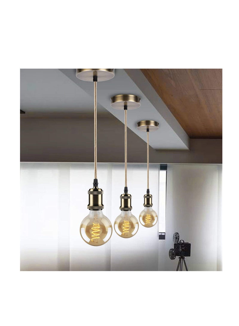 Excefore Ceiling Pendant & Lamp Holder, Metal Pendant Light Fitting, E27 Lamp Holder, Fitting Set with Braided Fabric Cable (Bronze) - Image 2