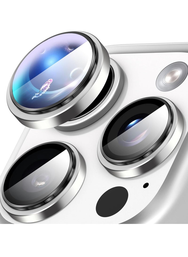 ELTRAZONE Camera Lens Protector for iPhone 16 Pro/16 Pro Max – HD Tempered Glass with Aluminum Ring (Silver) - Image 1