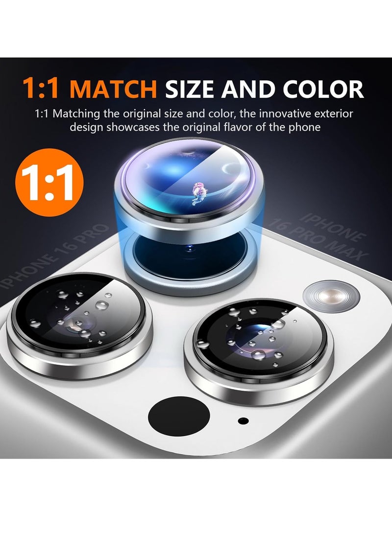 ELTRAZONE Camera Lens Protector for iPhone 16 Pro/16 Pro Max – HD Tempered Glass with Aluminum Ring (Silver) - Image 3