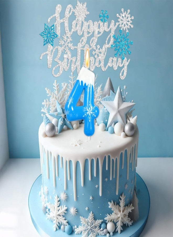 Florisland Frozen 4th Birthday Party Decorations Snowflake Number 4 Candle, Elsa Cake Topper Decorations for Girls Princess Anna Elsa Frozen Theme Party Decorations Supplies, Party Favors - Image 4
