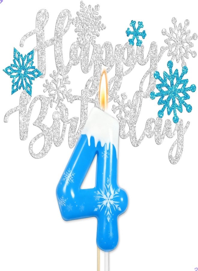 Florisland Frozen 4th Birthday Party Decorations Snowflake Number 4 Candle, Elsa Cake Topper Decorations for Girls Princess Anna Elsa Frozen Theme Party Decorations Supplies, Party Favors - Image 1