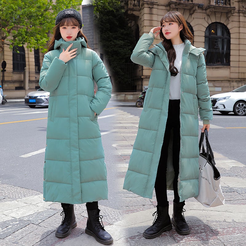 Womens Winter Korean Long BF Cotton Padded Coat Black  - Image 2
