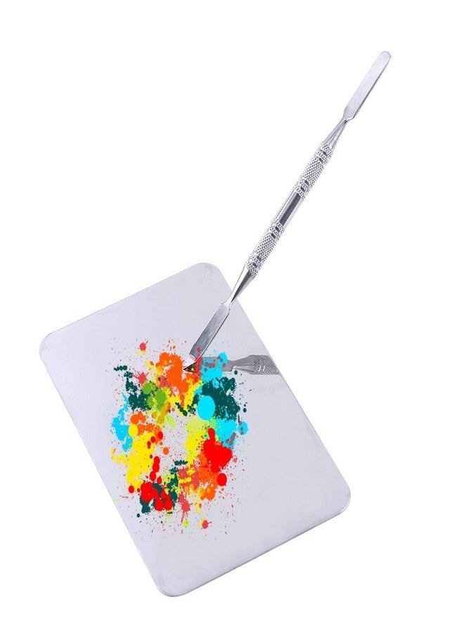 Rotekt Small Stainless Steel Makeup Palette Rectangle Shape Mixing Plate Tools With Spatula - Image 1