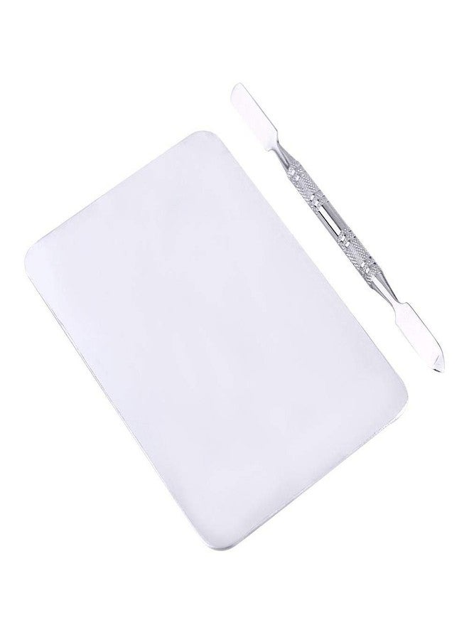 Rotekt Small Stainless Steel Makeup Palette Rectangle Shape Mixing Plate Tools With Spatula - Image 3