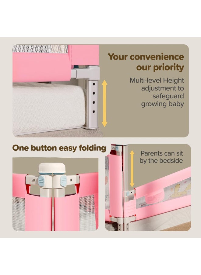 Luvlap Comfy Baby Bed Rail Guard (180cmx72cm) Bed Rails for Baby & Toddler Safety, Portable, Adjustable Height, Single Side Bed Rail, Pack of 1, Printed Pink - Image 5