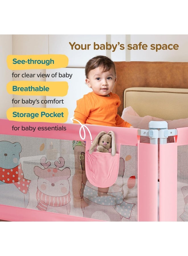 Luvlap Comfy Baby Bed Rail Guard (180cmx72cm) Bed Rails for Baby & Toddler Safety, Portable, Adjustable Height, Single Side Bed Rail, Pack of 1, Printed Pink - Image 2