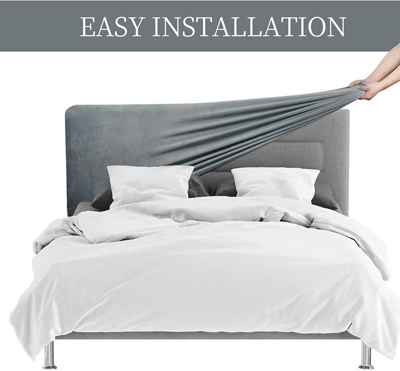 DUJUIKE Headboard Slipcover King, Stretch Bed Headboard Cover, Dustproof Protector Cover for Bedroom Bed Headboard, Velvet Soft Fabric (Silver Grey, King) - Image 4