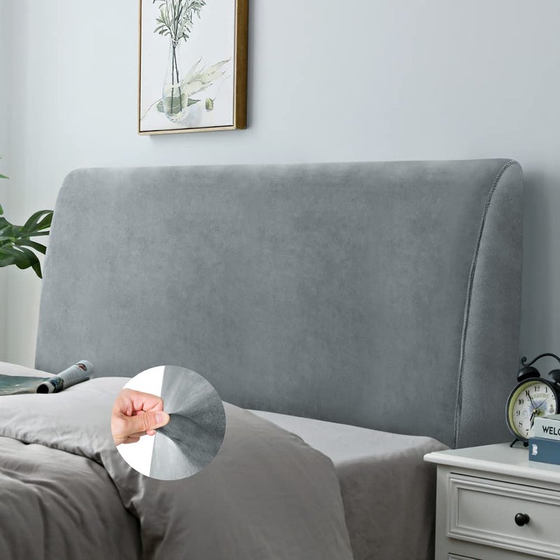 DUJUIKE Headboard Slipcover King, Stretch Bed Headboard Cover, Dustproof Protector Cover for Bedroom Bed Headboard, Velvet Soft Fabric (Silver Grey, King) - Image 1