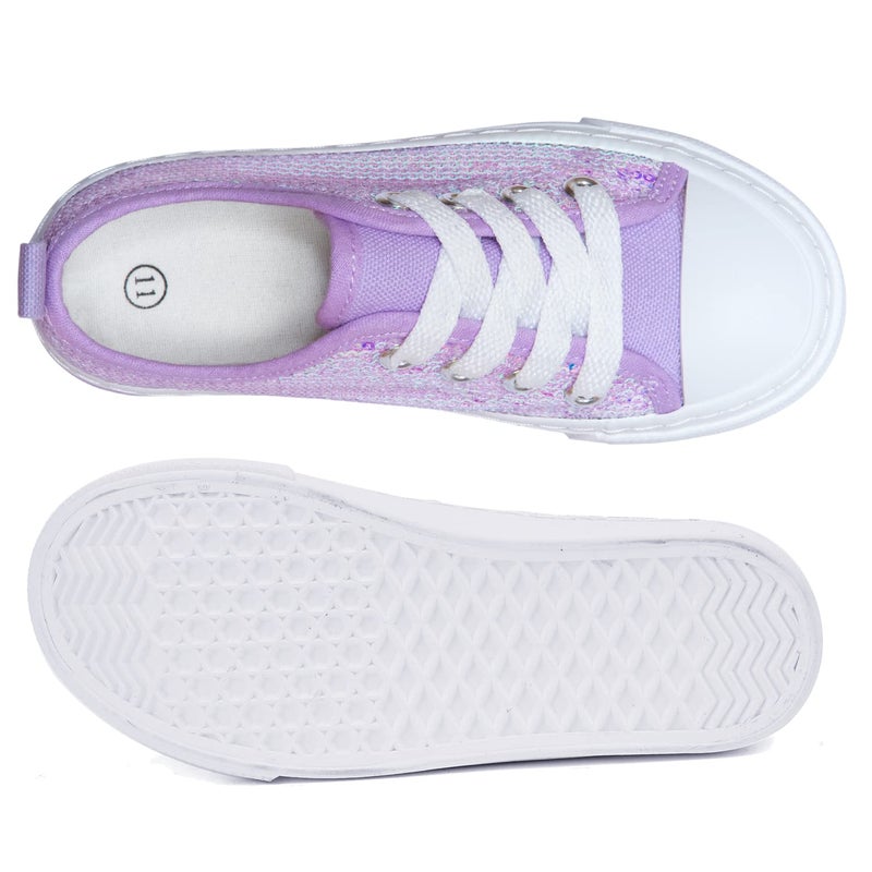 Toandon Girls Kids Sneakers Glitter Sequins Canvas Shoes Toddler Child Glitter Sparkle Low Top Lace Up Non Slip Lightweight Walking Outdoor Purple Size 2 - Image 5