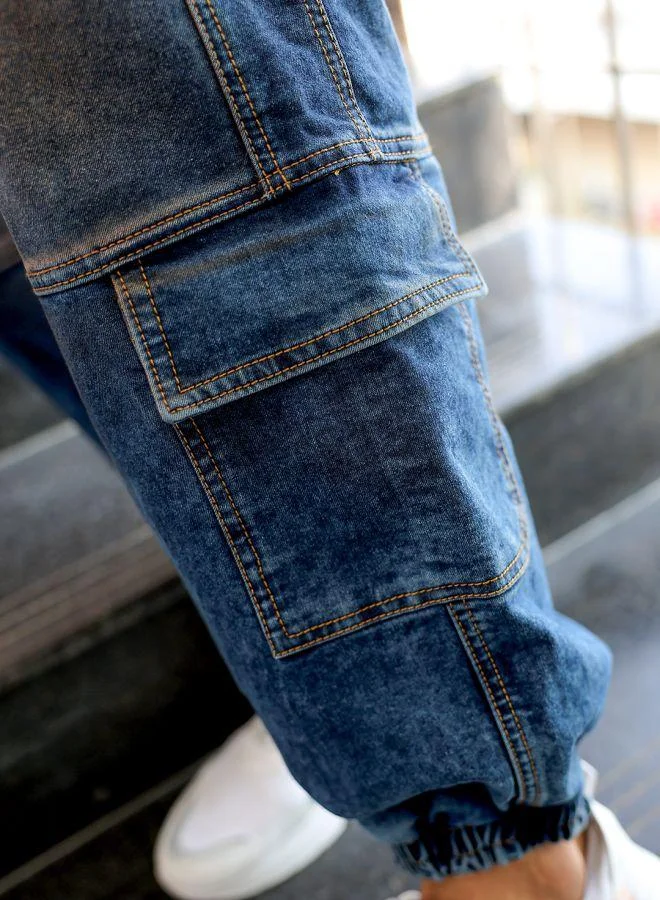 The Indian Garage Co  Men Loose Fit Solid Mid-Rise Stretchable Denim Joggers for Men | Best Price UAE