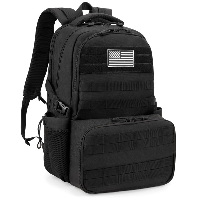 Jueachy Tactical Backpack with Lunch Compartment Laptop Bookbag Backpack with Lunch Box for Men Women for Work School Travel Picnic Black - Image 2