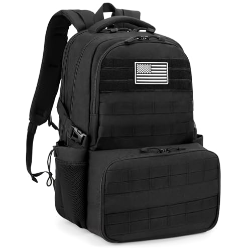 Jueachy Tactical Backpack with Lunch Compartment Laptop Bookbag Backpack with Lunch Box for Men Women for Work School Travel Picnic Black - Image 1