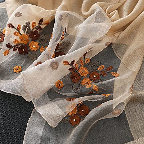 WINCESS.YU WINCESS YU Women Mulberry Silk Scarf Lightweight Embroidered Floral Shawl Wraps Beach Gauze Blanket Shawl for All Season - Image 4