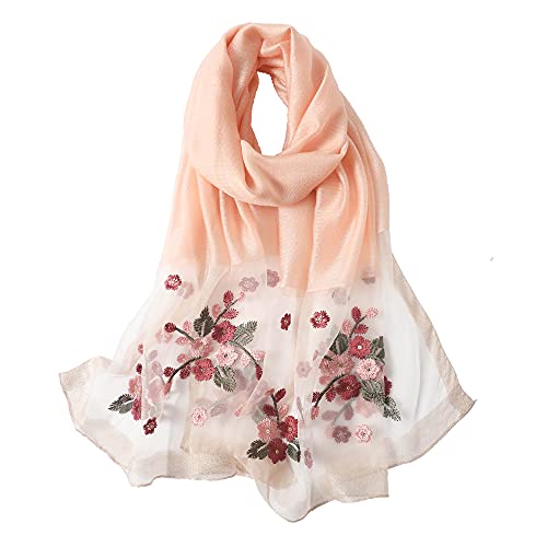 WINCESS.YU WINCESS YU Women Mulberry Silk Scarf Lightweight Embroidered Floral Shawl Wraps Beach Gauze Blanket Shawl for All Season - Image 1