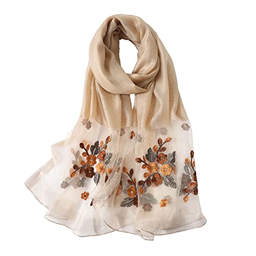 WINCESS.YU WINCESS YU Women Mulberry Silk Scarf Lightweight Embroidered Floral Shawl Wraps Beach Gauze Blanket Shawl for All Season - Image 2