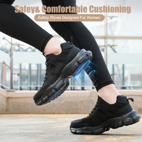 Hogent Steel Toe Shoes for Women Men Wide Non Slip Composite Work Sneakers Indestructible Comfortable Safety Tennis Shoes Lightweight Breathable Construction Sneakers Puncture Proof Ergonomic Design - Image 2