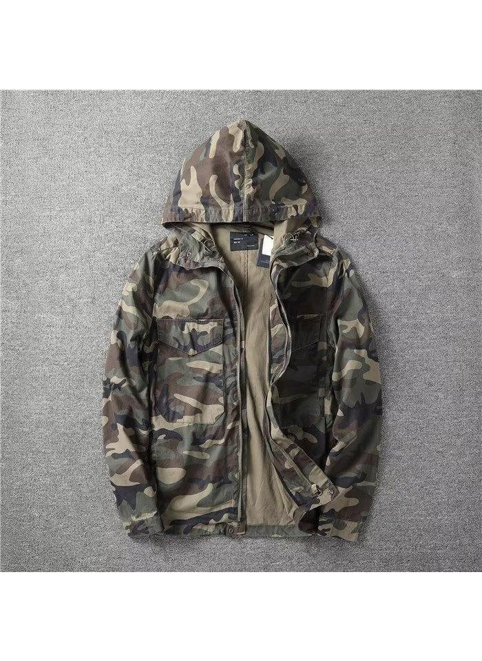 Mens Retro Washed Camo Hooded Jacket Fan color 