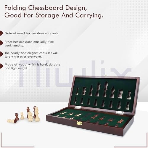 Niwlix Chess Board Set Wooden Magnetic Portable Board Game Compact & Folding - Classic Travel Chess for Kids & Adults (9.5 x 9.7 inch) - Image 3