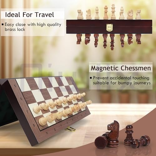 Niwlix Chess Board Set Wooden Magnetic Portable Board Game Compact & Folding - Classic Travel Chess for Kids & Adults (9.5 x 9.7 inch) - Image 2