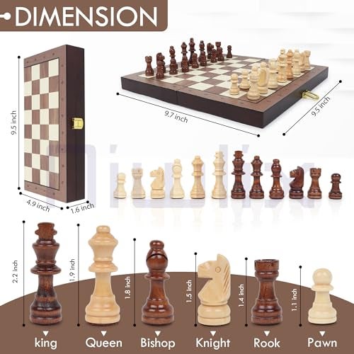 Niwlix Chess Board Set Wooden Magnetic Portable Board Game Compact & Folding - Classic Travel Chess for Kids & Adults (9.5 x 9.7 inch) - Image 4