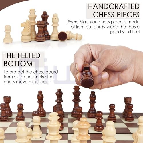 Niwlix Chess Board Set Wooden Magnetic Portable Board Game Compact & Folding - Classic Travel Chess for Kids & Adults (9.5 x 9.7 inch) - Image 5